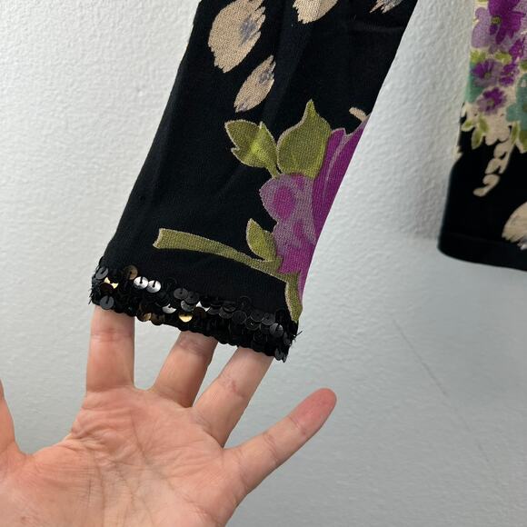 Chico's Black Silk Blend Sequin Floral Button Up Cardigan Sweater Artsy 1 Med - Picture 6 of 10